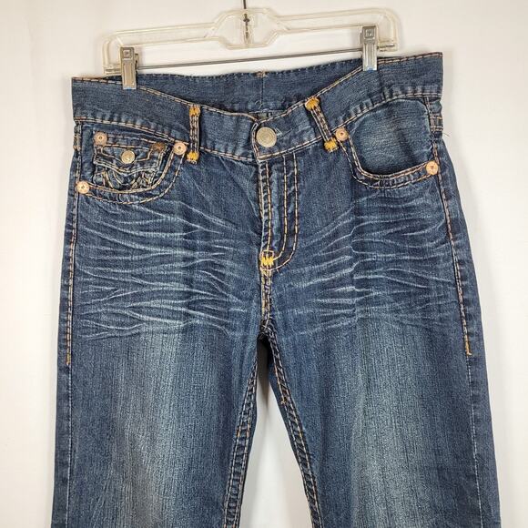 TRUE RELIGION LOGAN SUPER T Flap Y2K Men's Jeans 38X31 Regular Fit Blue K12832 - Picture 3 of 16